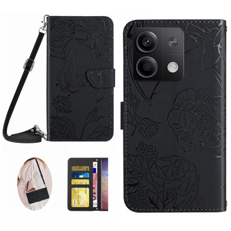 Flip Cover Xiaomi Redmi Note 13 4g Sommerfugle Med Skulderrem