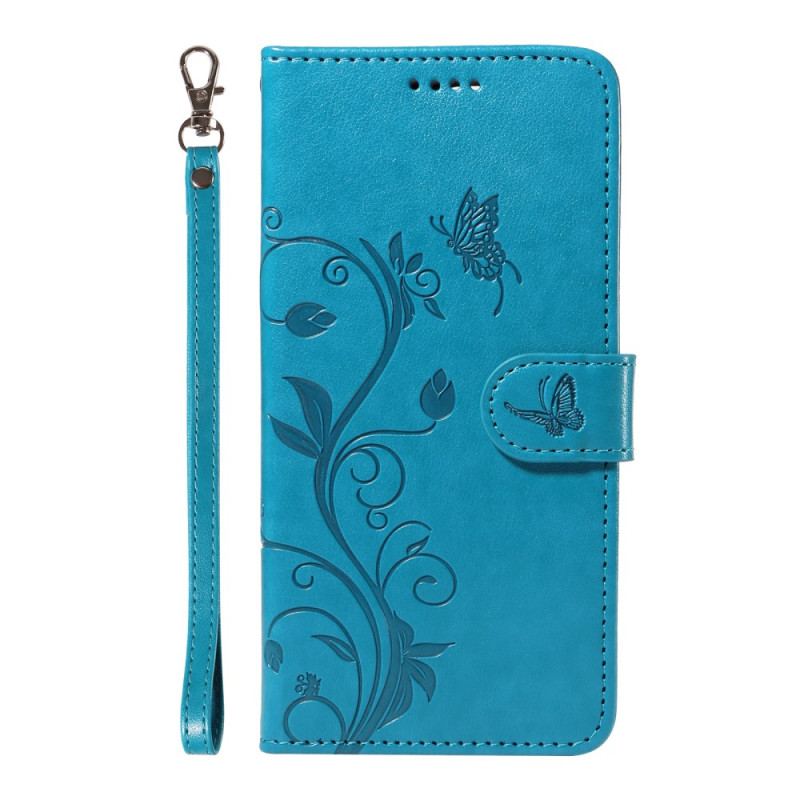 Flip Cover Xiaomi Redmi Note 13 4g Sommerfugle Og Blomster Med Snor