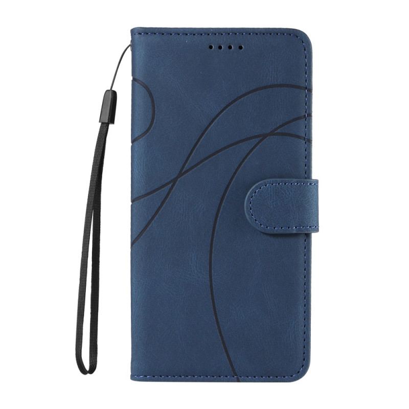 Læder Cover Xiaomi Redmi Note 13 4g Telefon Etui Buede Linier Med Rem