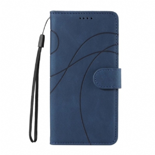 Læder Cover Xiaomi Redmi Note 13 4g Telefon Etui Buede Linier Med Rem