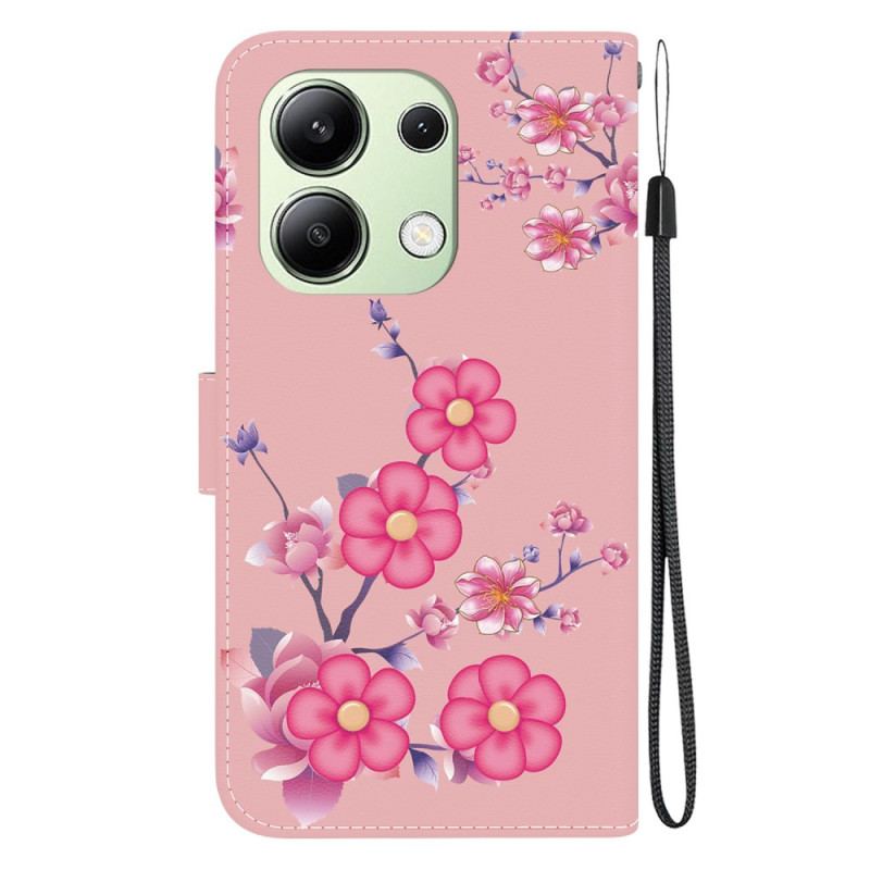 Læder Cover Xiaomi Redmi Note 13 4g Telefon Etui Sakura Mønster Med Rem