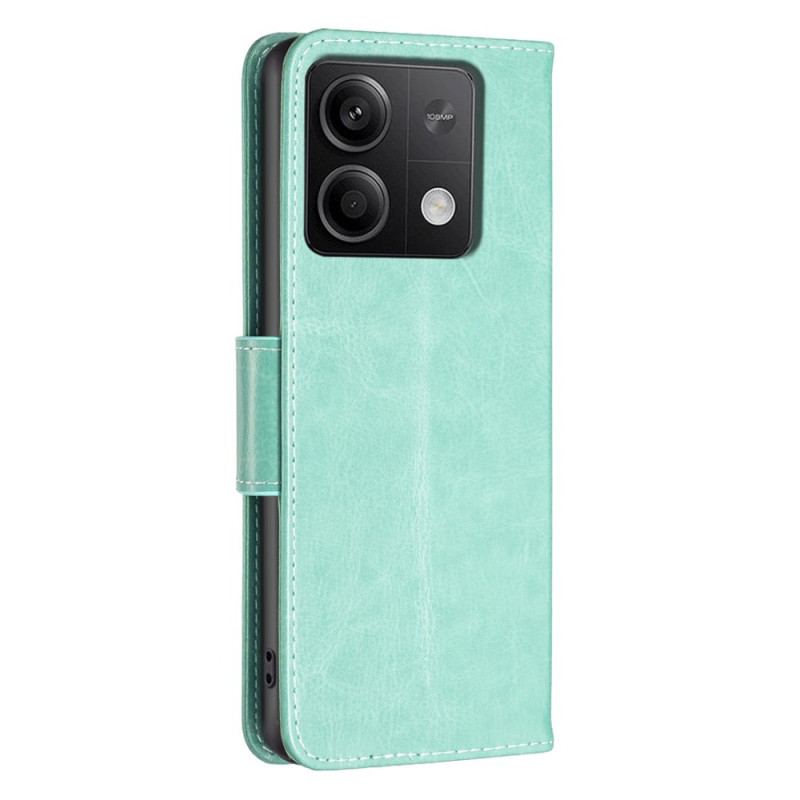 Læder Cover Xiaomi Redmi Note 13 4g Telefon Etui Sommerfugletryk Med Rem