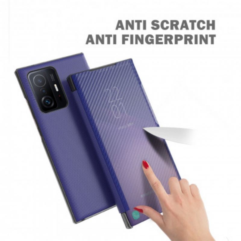 Cover Xiaomi 11T / 11T Pro Flip Cover Gennemskinnelig Kulfiber