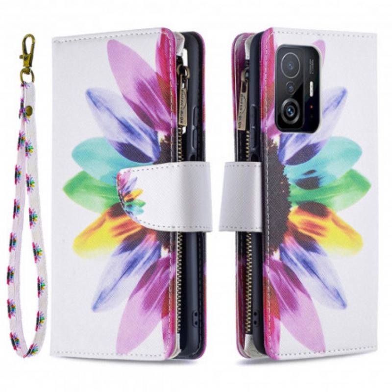 Flip Cover Xiaomi 11T / 11T Pro Blomsterlomme Med Lynlås