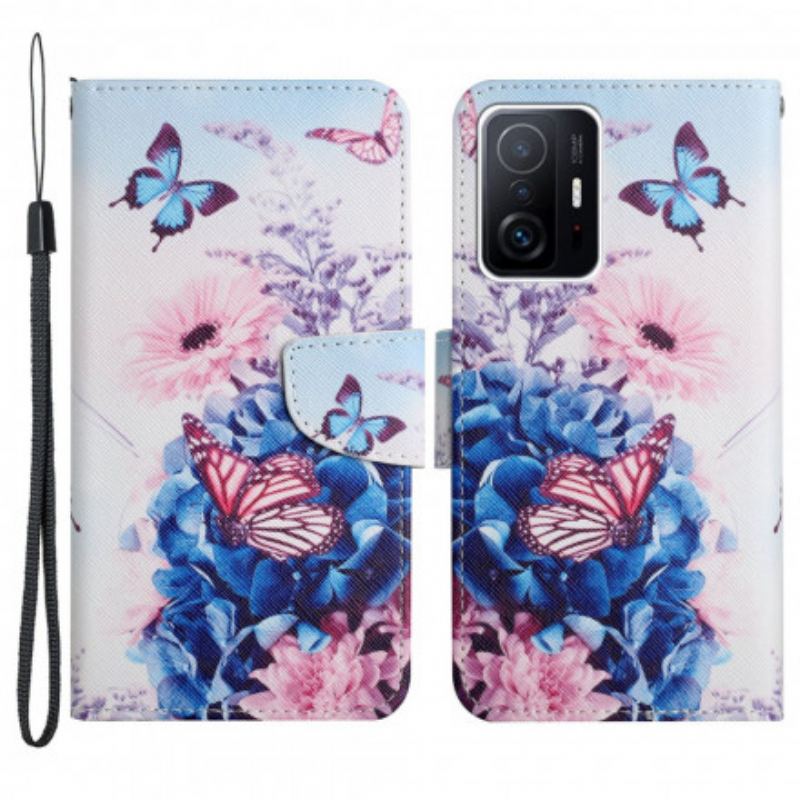 Flip Cover Xiaomi 11T / 11T Pro Buket Af Blomster Og Sommerfugle