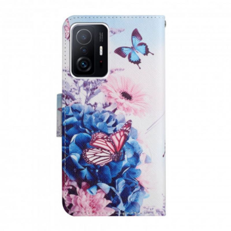 Flip Cover Xiaomi 11T / 11T Pro Buket Af Blomster Og Sommerfugle