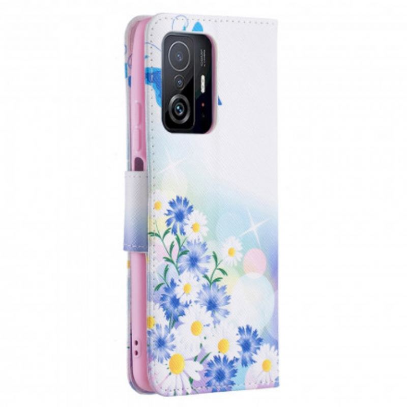 Flip Cover Xiaomi 11T / 11T Pro Malede Sommerfugle Og Blomster