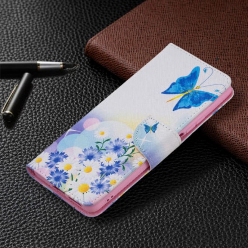 Flip Cover Xiaomi 11T / 11T Pro Malede Sommerfugle Og Blomster