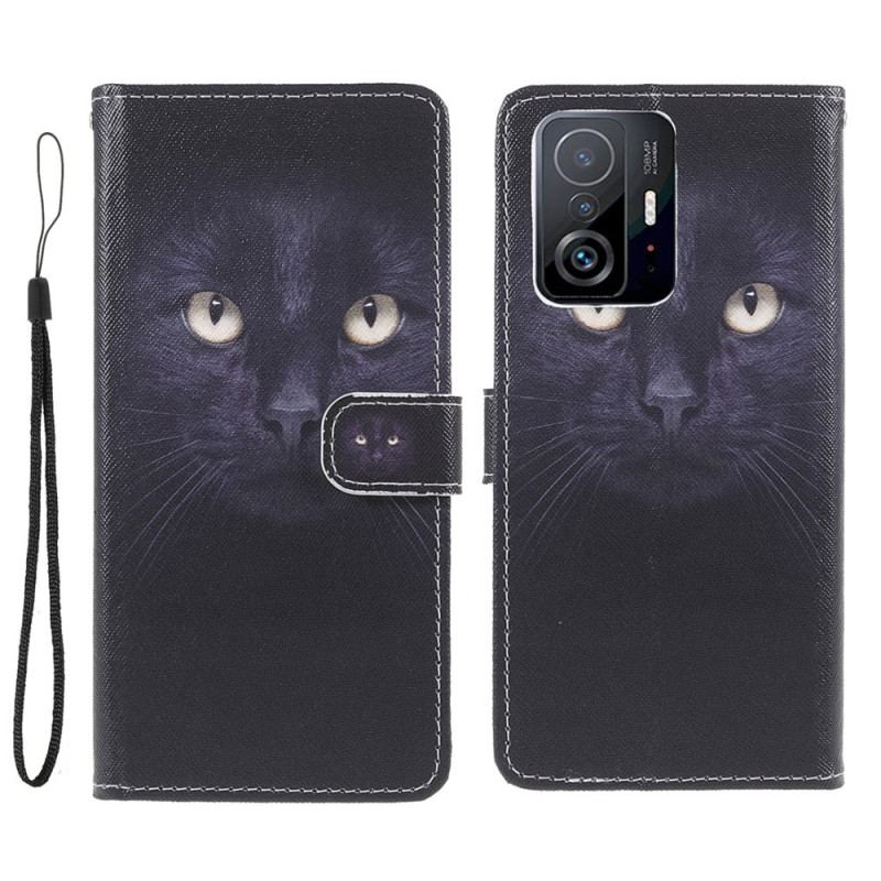 Flip Cover Xiaomi 11T / 11T Pro Med Snor Strappy Black Cat Eyes