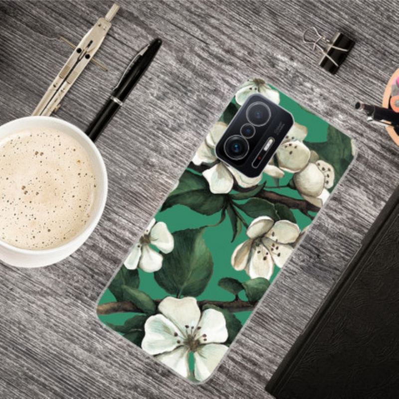 Mobilcover Xiaomi 11T / 11T Pro Malede Hvide Blomster