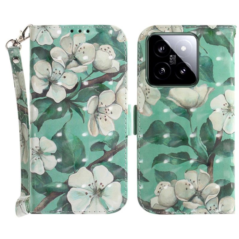 Flip Cover Til Xiaomi 14 Akvarelblomster Med Rem