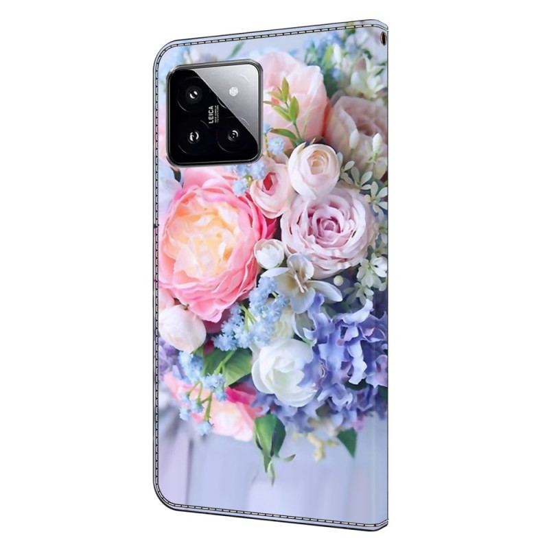 Flip Cover Xiaomi 14 Farverige Blomster