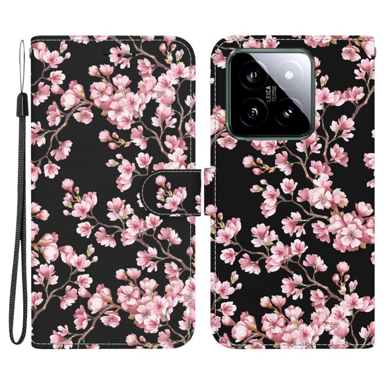 Flip Cover Xiaomi 14 Omspændte Blommeblomster