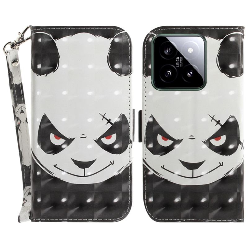 Læder Cover Xiaomi 14 Vred Panda Med Rem