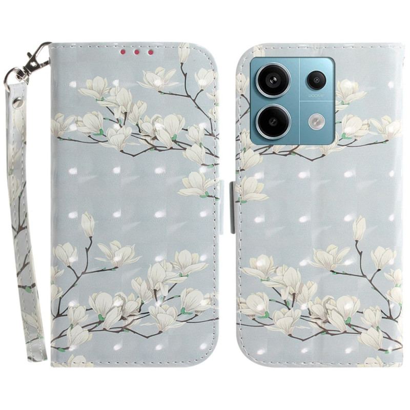 Læder Cover Xiaomi Redmi Note 13 Pro 5g Telefon Etui Lanière Magnolias