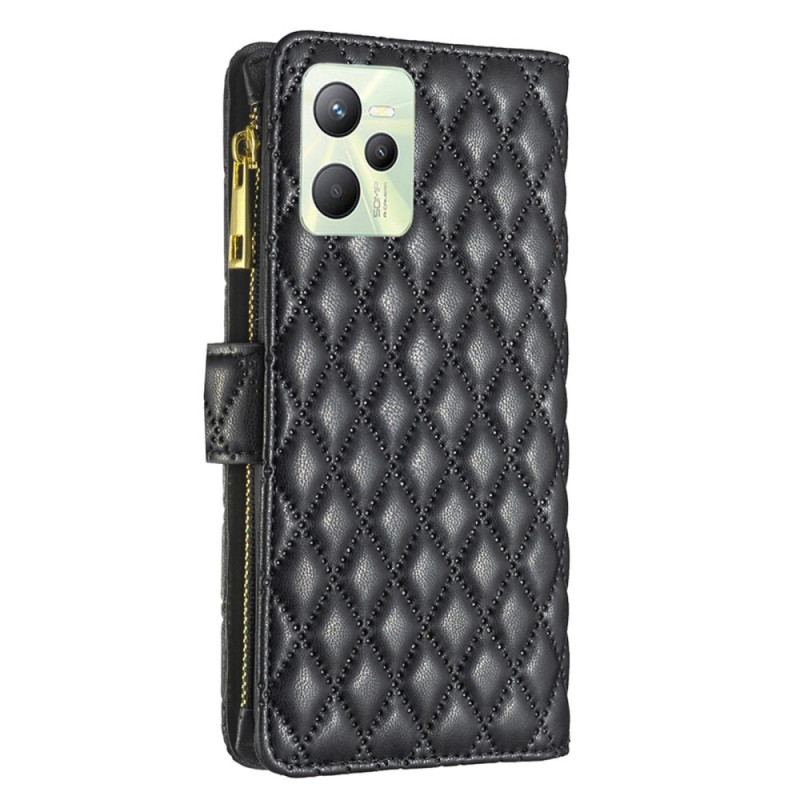 Flip Cover Realme C35 Med Snor Binfen Farve Quiltet Strappy Style