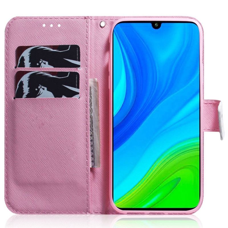 Flip Cover Realme C35 Med Snor Kat Og Strappy Strawberry