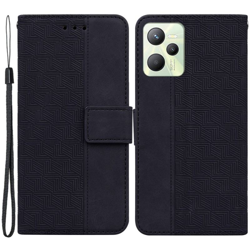 Flip Cover Realme C35 Med Snor Strappy Geometriske Mønstre