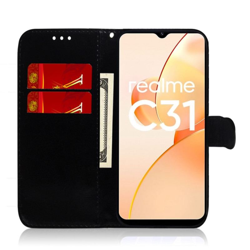 Flip Cover Realme C35 Med Snor Strappy Spejleffekt