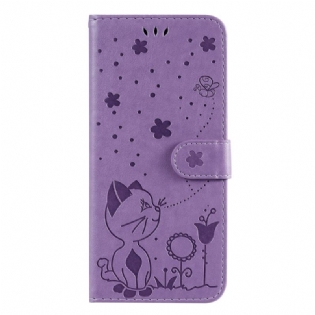Læder Cover Realme C35 Med Snor Cat Flowers Bee Strappy