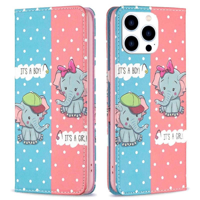 Cover iPhone 14 Pro Flip Cover Baby Elefanter