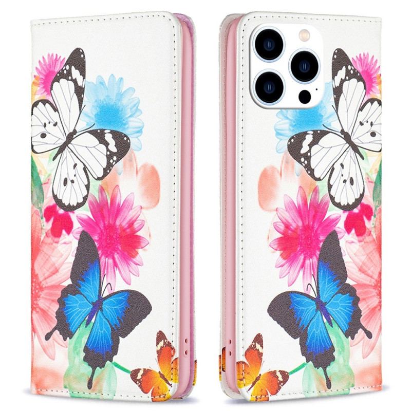 Cover iPhone 14 Pro Flip Cover Sommerfugle