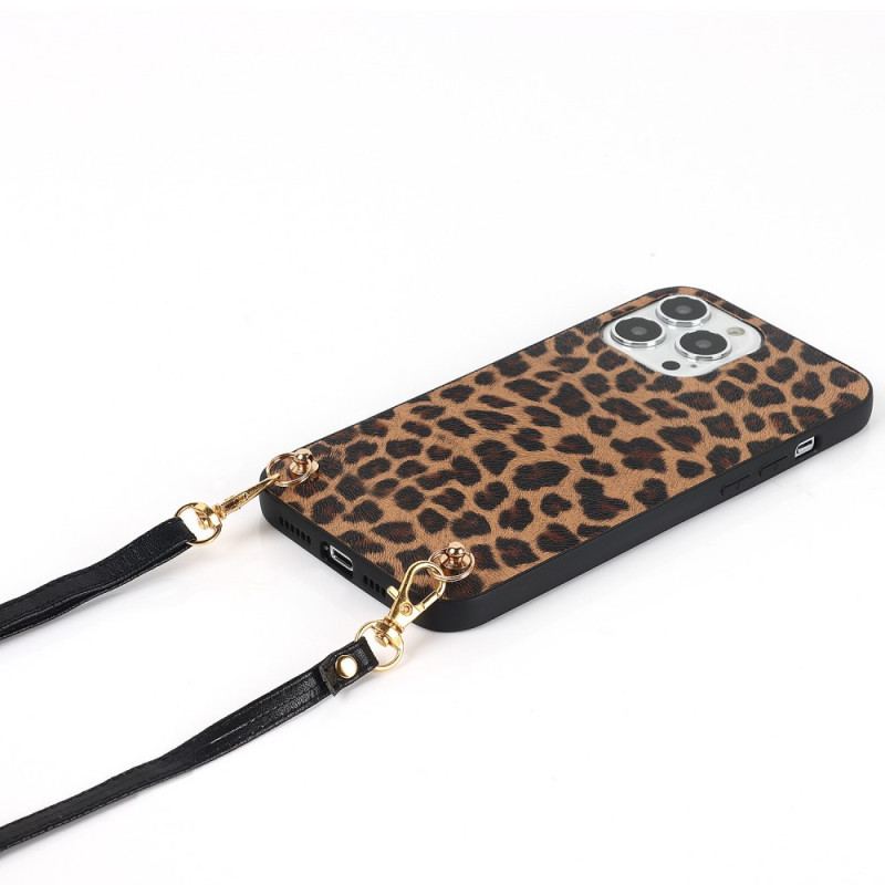 Cover iPhone 14 Pro Leopard Med Skulderrem