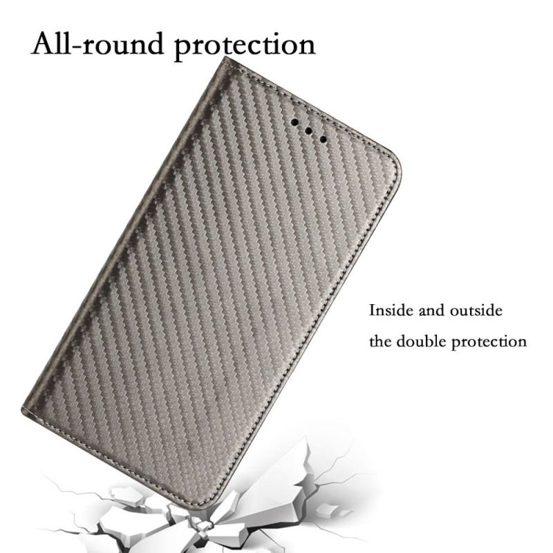 Cover iPhone 14 Pro Med Snor Flip Cover Strappy Carbon Fiber Style