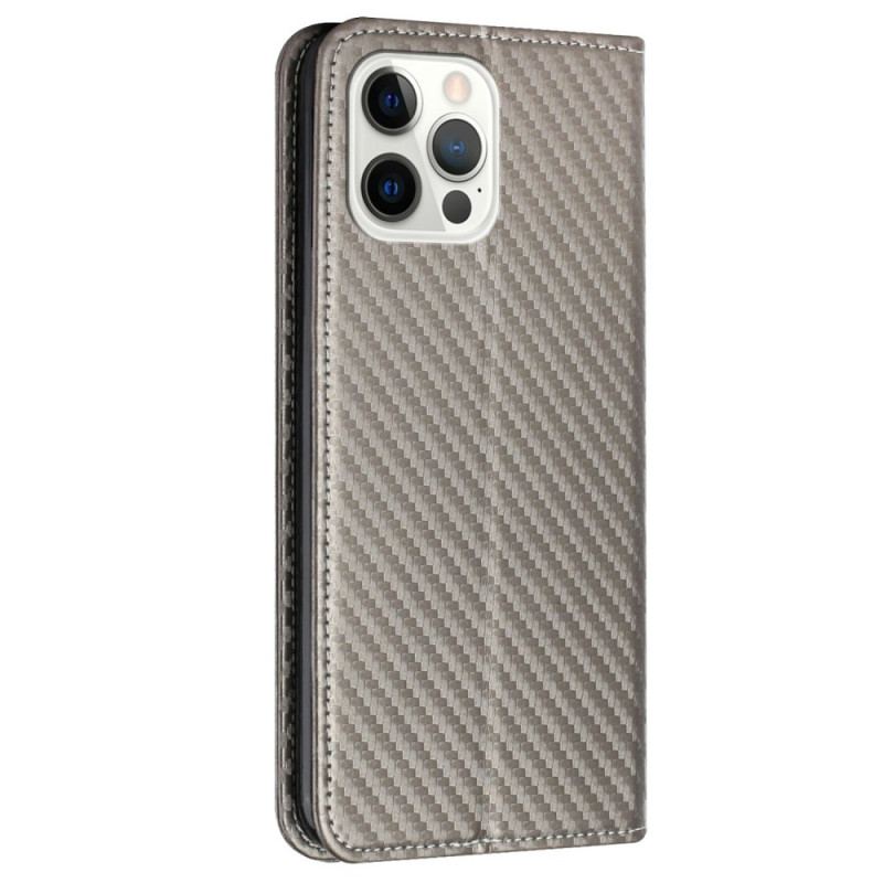 Cover iPhone 14 Pro Med Snor Flip Cover Strappy Carbon Fiber Style