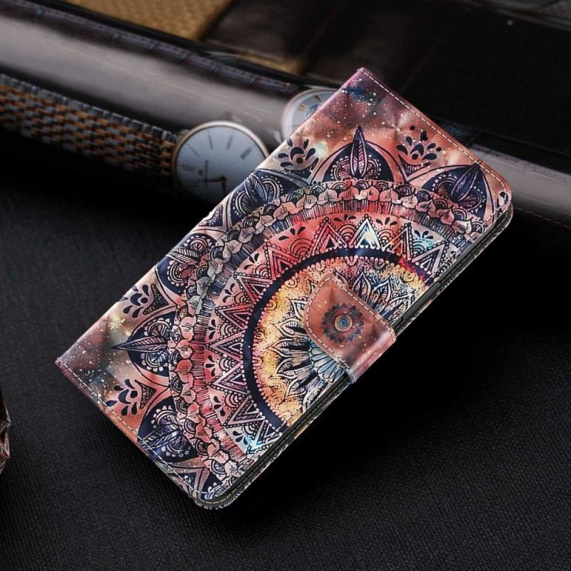 Flip Cover iPhone 14 Pro Med Snor Farverig Strappy Mandala