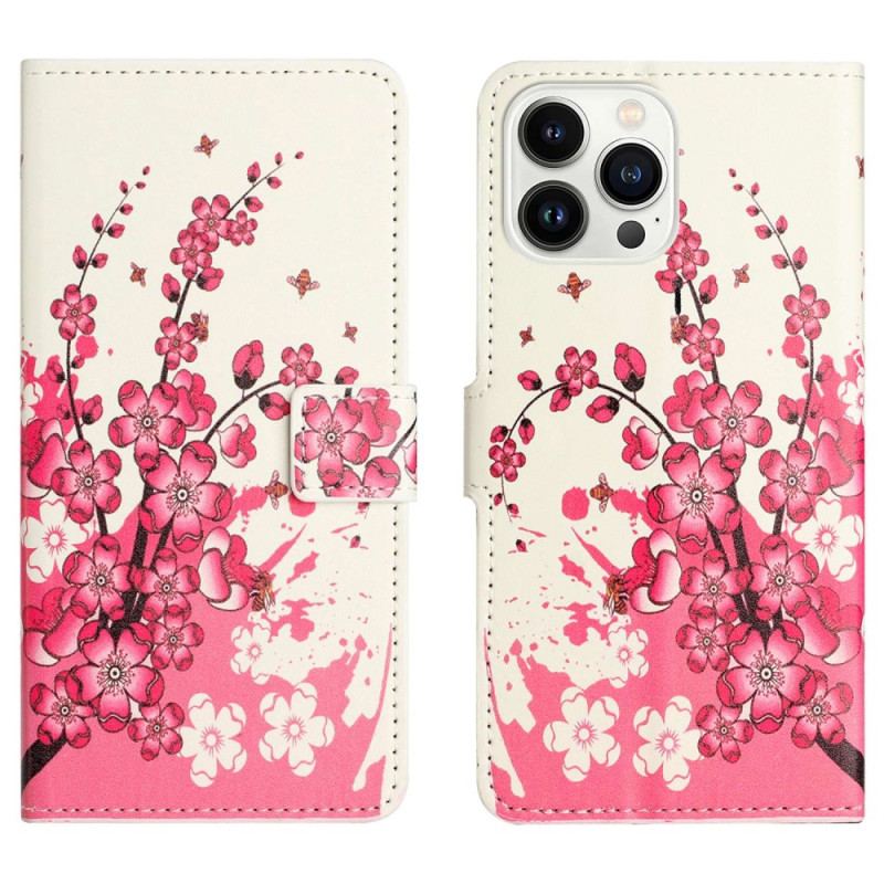 Flip Cover iPhone 14 Pro Tropiske Blomster