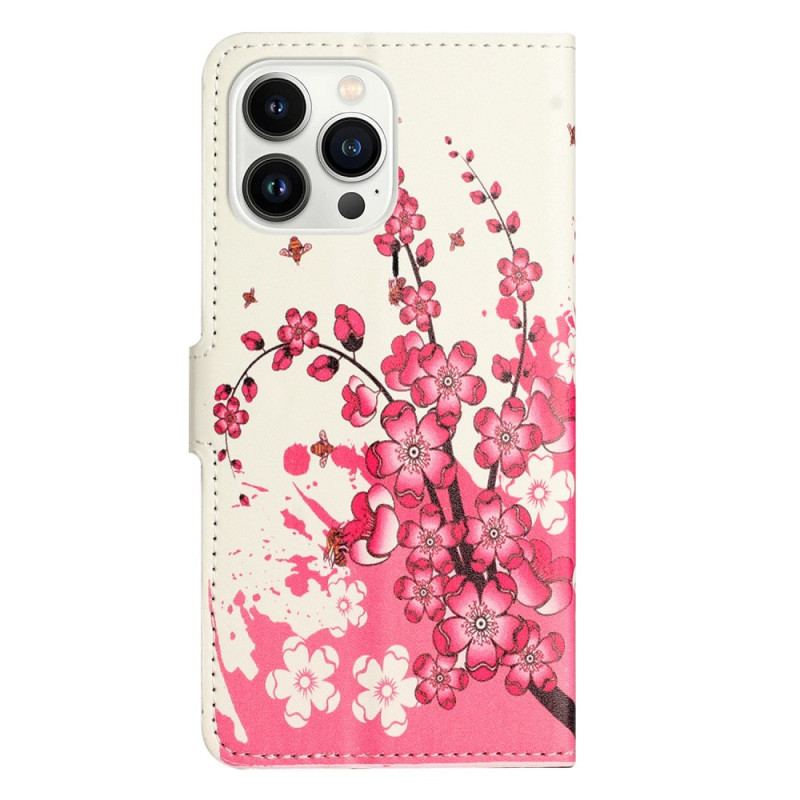 Flip Cover iPhone 14 Pro Tropiske Blomster