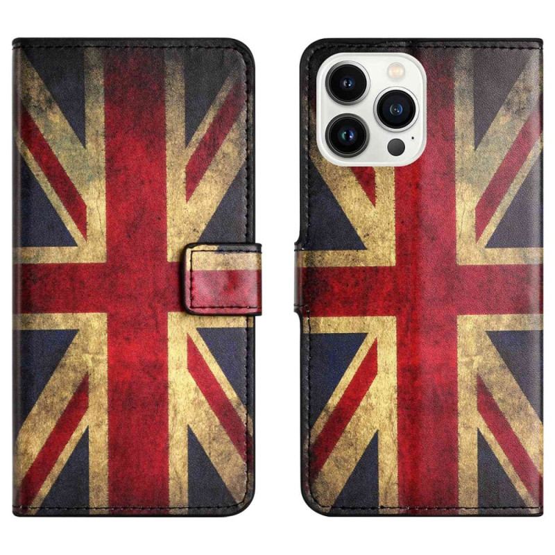 Flip Cover iPhone 14 Pro Vintage Engelsk Flag