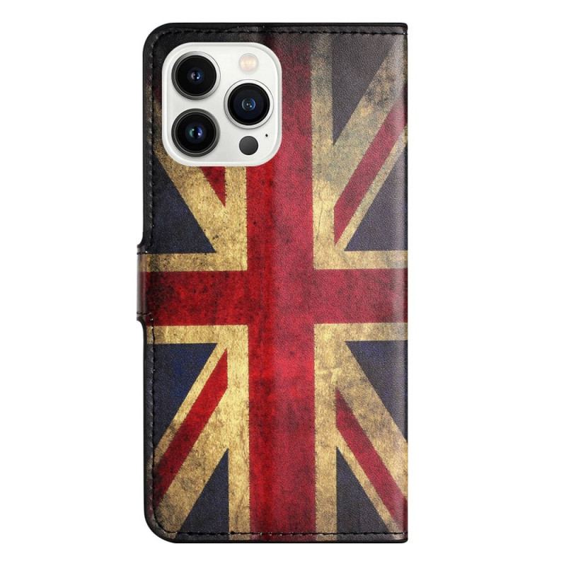 Flip Cover iPhone 14 Pro Vintage Engelsk Flag