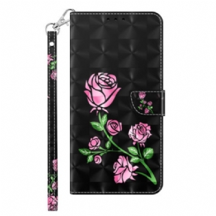 Læder Cover iPhone 14 Pro Med Snor Rem Roses
