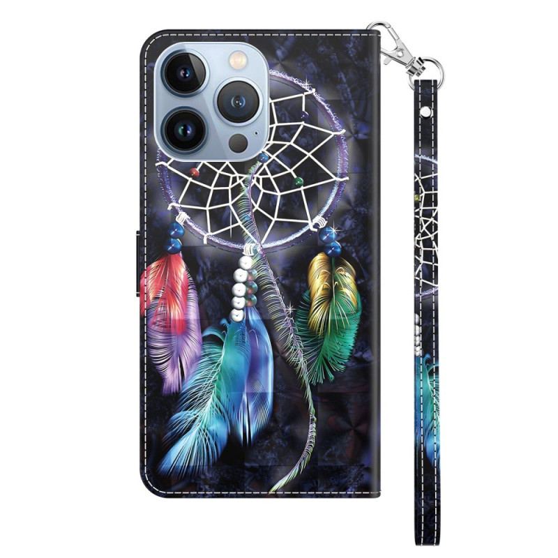 Læder Cover iPhone 14 Pro Med Snor Strap Dream Catcher