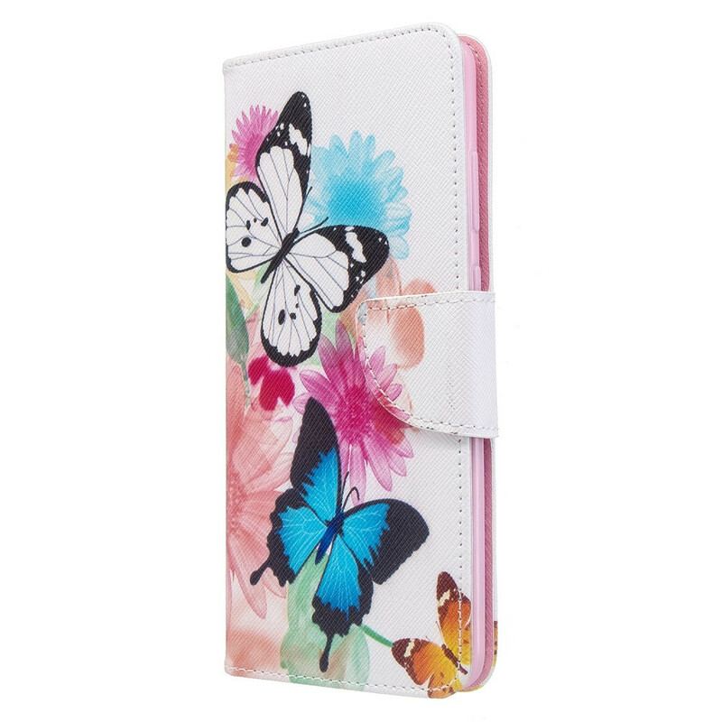 Flip Cover Samsung Galaxy S20 Plus / S20 Plus 5G Malede Sommerfugle Og Blomster