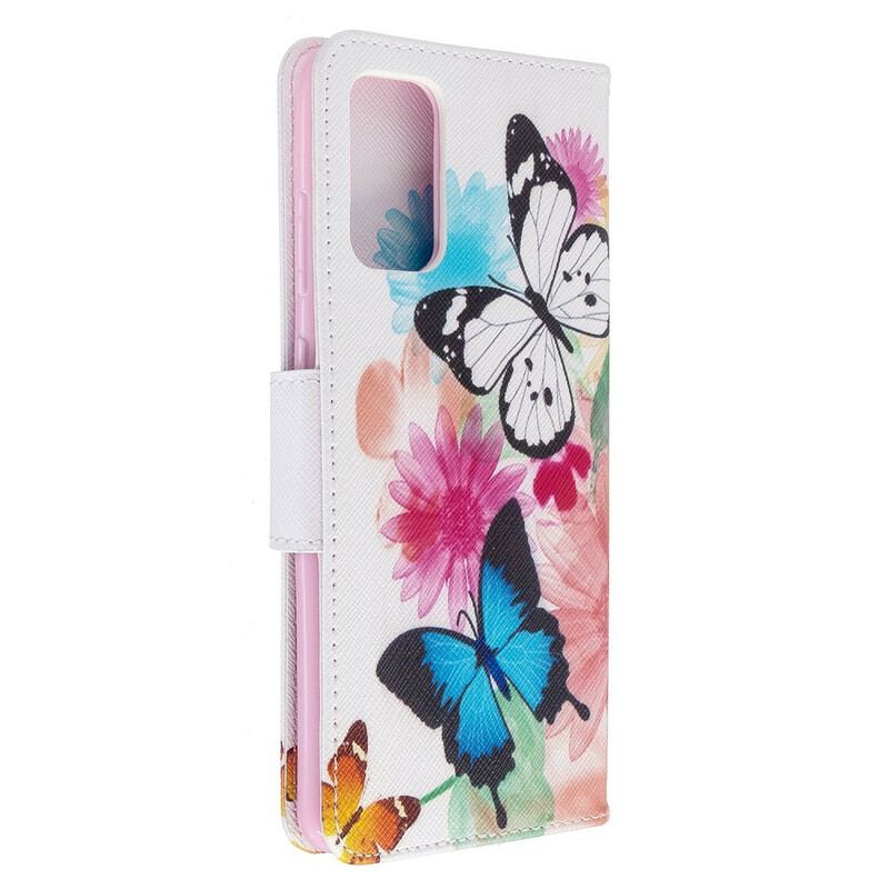 Flip Cover Samsung Galaxy S20 Plus / S20 Plus 5G Malede Sommerfugle Og Blomster