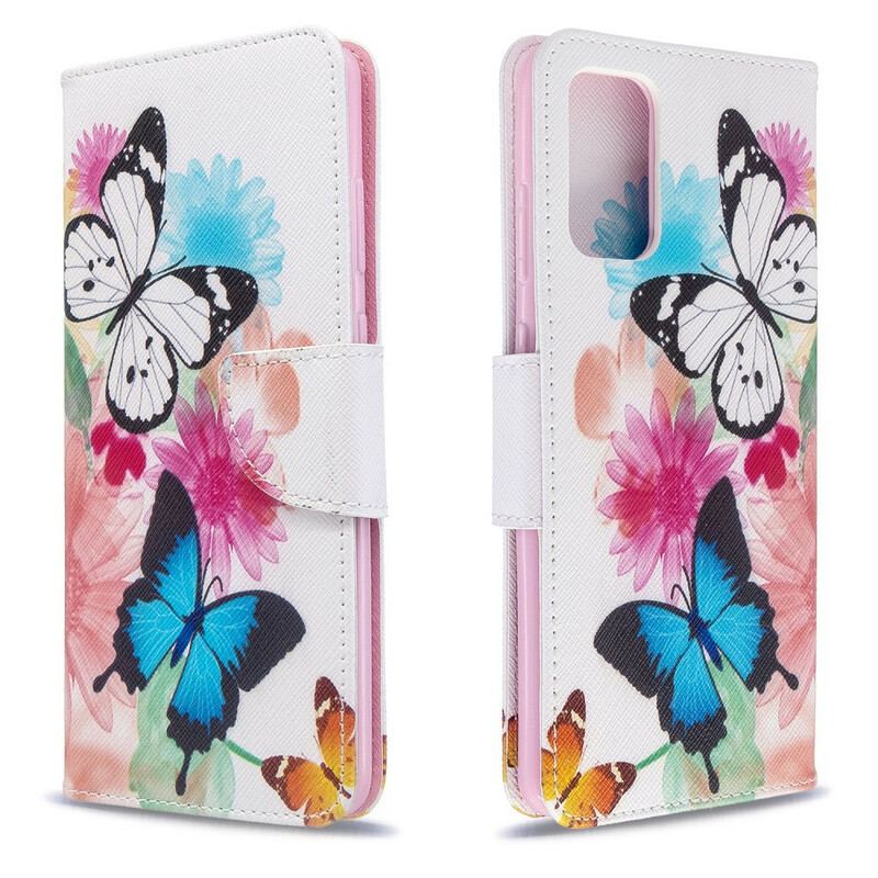 Flip Cover Samsung Galaxy S20 Plus / S20 Plus 5G Malede Sommerfugle Og Blomster