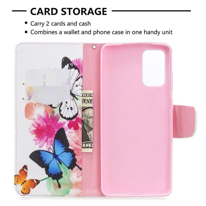 Flip Cover Samsung Galaxy S20 Plus / S20 Plus 5G Malede Sommerfugle Og Blomster