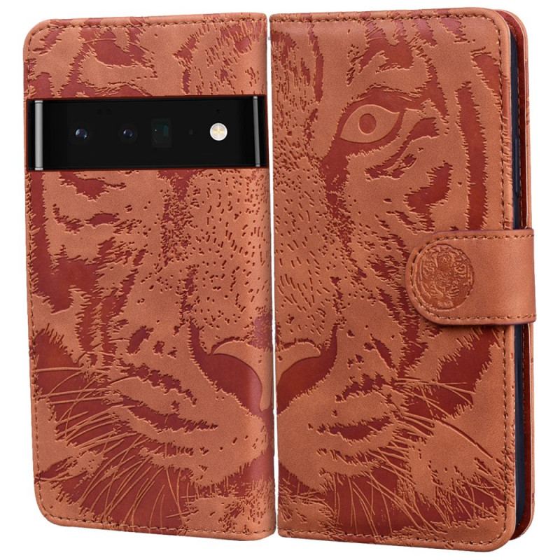 Læder Cover Oppo A74 4G Tiger Ansigtsprint