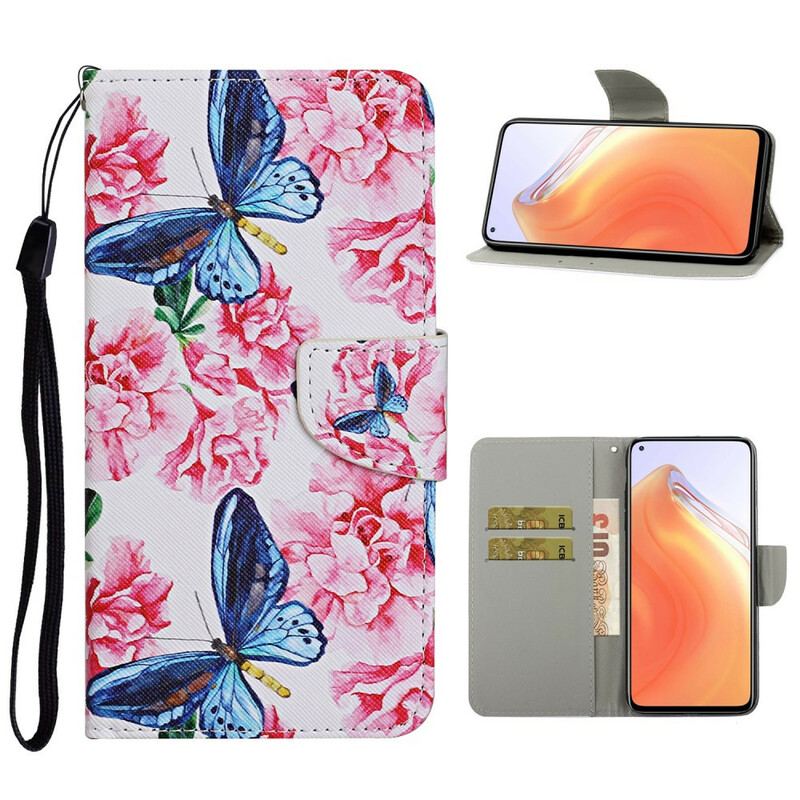 Flip Cover Xiaomi Mi 10T / 10T Pro Butterflies Floral Lanyard
