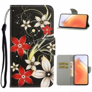 Flip Cover Xiaomi Mi 10T / 10T Pro Med Snor Farverige Strappy Blomster