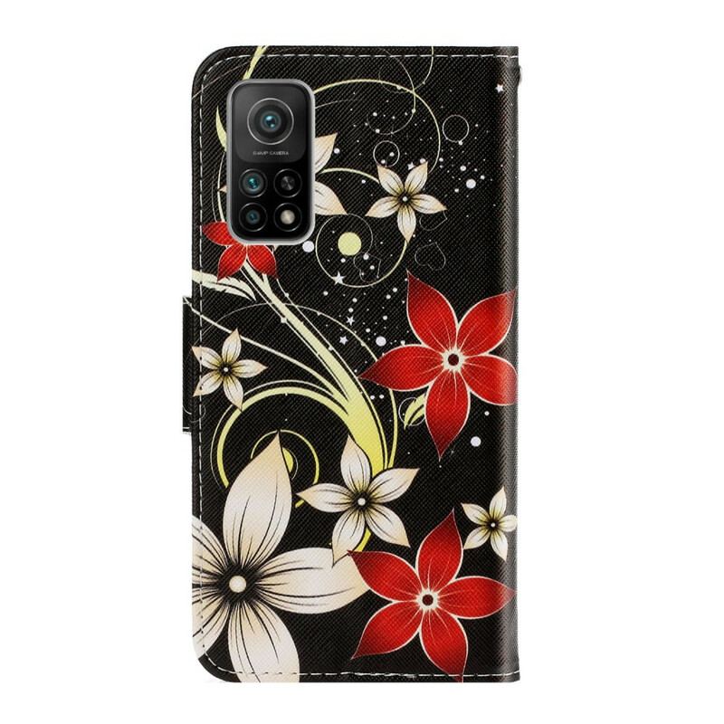 Flip Cover Xiaomi Mi 10T / 10T Pro Med Snor Farverige Strappy Blomster