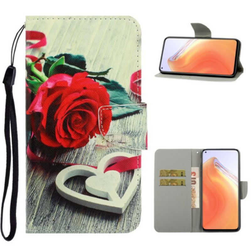 Flip Cover Xiaomi Mi 10T / 10T Pro Med Snor Romantisk Rose Med Rem