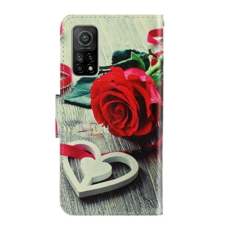 Flip Cover Xiaomi Mi 10T / 10T Pro Med Snor Romantisk Rose Med Rem