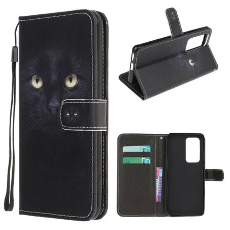 Flip Cover Xiaomi Mi 10T / 10T Pro Med Snor Strappy Black Cat Eyes