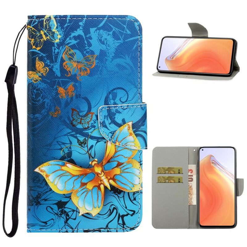 Flip Cover Xiaomi Mi 10T / 10T Pro Med Snor Variationer Af Sommerfuglesrem