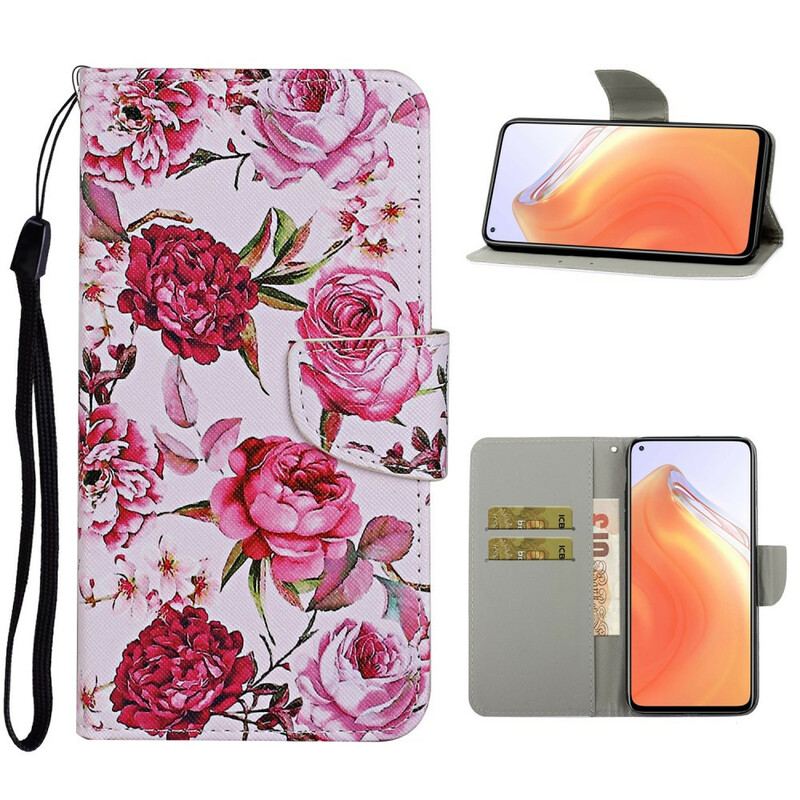 Læder Cover Xiaomi Mi 10T / 10T Pro Mesterlige Blomster Med Rem