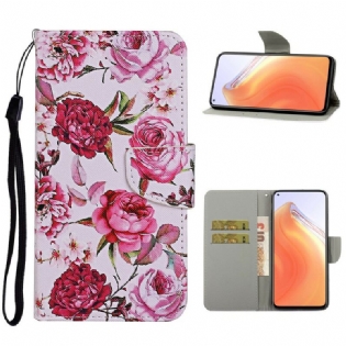 Læder Cover Xiaomi Mi 10T / 10T Pro Mesterlige Blomster Med Rem